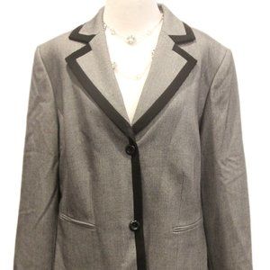 TAHARI Black/White Tweed Button Front Lined Blazer
